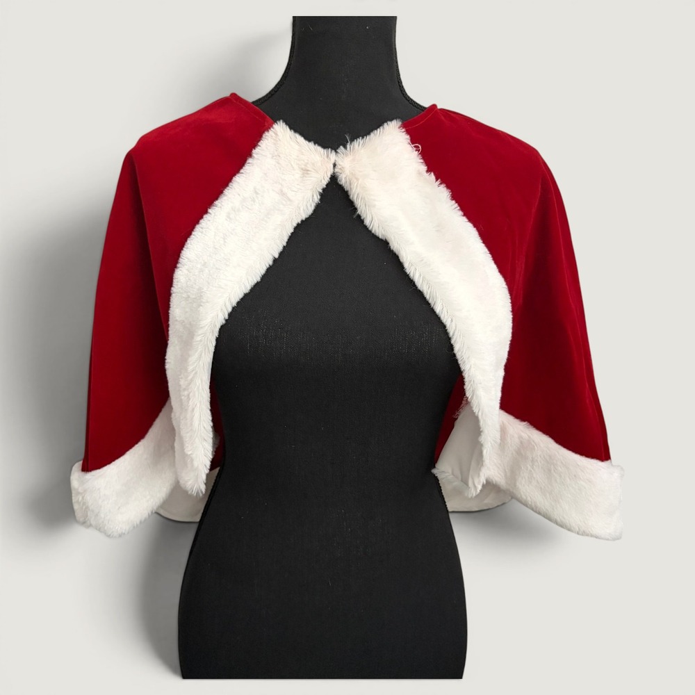 Unbranded Caroler Cape Red Velvet Faux Fur Trim Capelet Womens Size XL Christmas